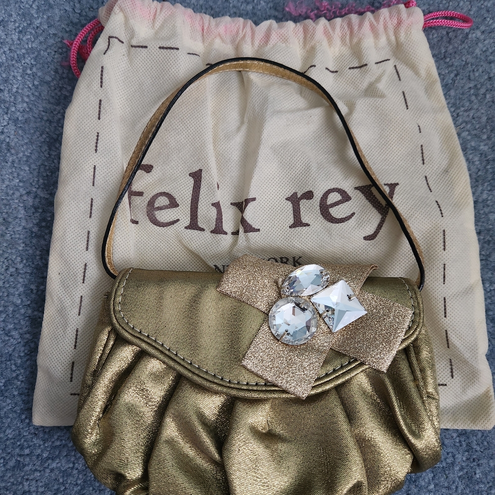 Felix Rey Gold Wristlet/Clutch with Jewel Accent